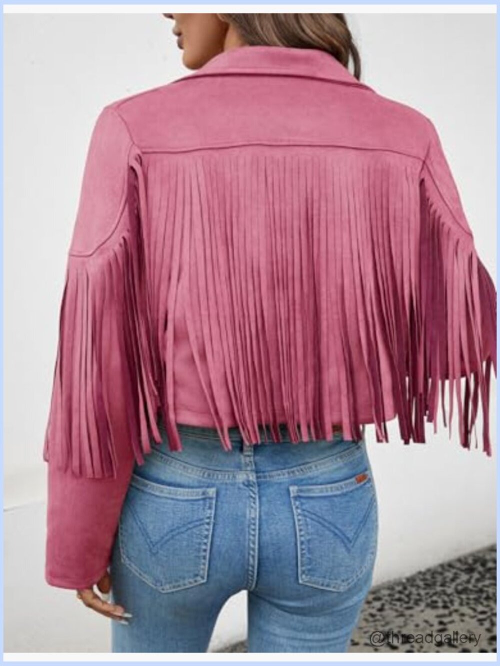 Faux Suede Leather Cropped Fringe Jacket with Soft Lining – Western Cowgirl - Picture 2 of 7